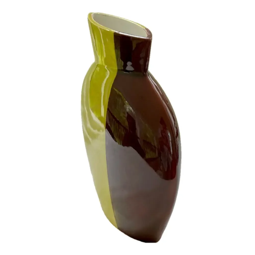Emissary Vintage Glazed Ceramic Modern Vase Yellow-Green Brown Retired